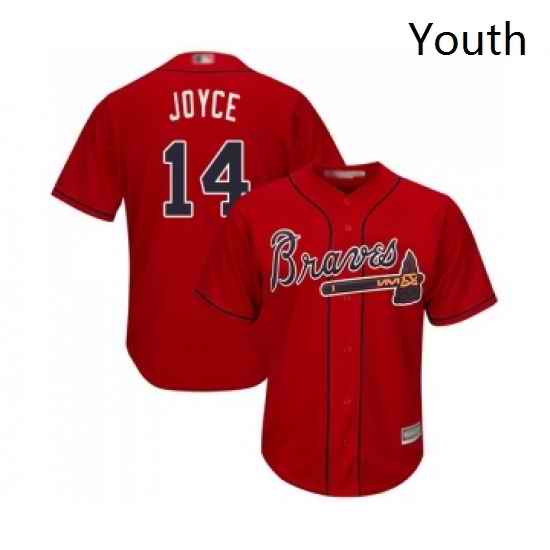 Youth Atlanta Braves 14 Matt Joyce Replica Red Alternate Cool Base Baseball Jersey
